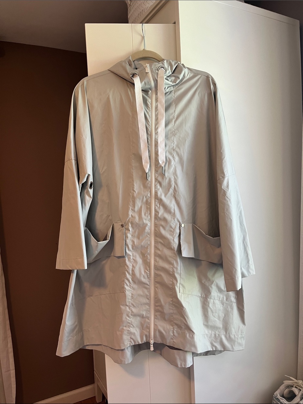 Light Gray Hooded Rain Jacket